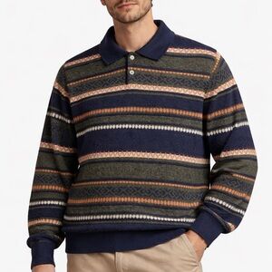 Vintage penmans Men's Striped Crewneck Sweater - Navy, Olive, and Orange